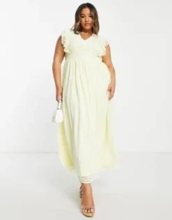 Vila Curve - Vestito Midi Da Damigella In Plumetis Giallo Testurizzato Con Volant -Vendite ASOS Maternity || RIVER ISLAND || Monki 202551945 4