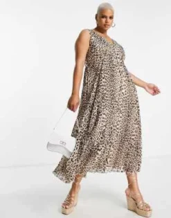 ASOS DESIGN Curve - Vestito Lungo A Trapezio Con Scollo A V Senza Maniche Con Stampa Animalier A Pieghe -Vendite ASOS Maternity || RIVER ISLAND || Monki 202594099 4