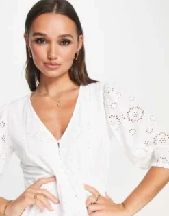 French Connection - Vestito Da Giorno Midi In Cotone Bianco Con Ricami - WHITE -Vendite ASOS Maternity || RIVER ISLAND || Monki 202604345 3