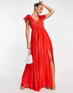 ASOS DESIGN - Vestito Lungo Plissettato Con Maniche Con Volant Rosso -Vendite ASOS Maternity || RIVER ISLAND || Monki 202605880 3