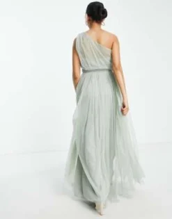 Anaya Petite - Vestito Lungo Da Damigella Monospalla In Tulle Verde Salvia -Vendite ASOS Maternity || RIVER ISLAND || Monki 202617459 4