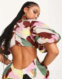 ASOS DESIGN - Vestito Midi Con Maniche A Sbuffo Plissé A Portafoglio Con Stampa Astratta Colorblock -Vendite ASOS Maternity || RIVER ISLAND || Monki 202662286 3