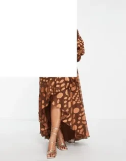 Esclusiva ASOS DESIGN Curve - Vestito Lungo Avvolgente In Raso Jacquard Bronzo A Pois Distorti Allacciato In Vita -Vendite ASOS Maternity || RIVER ISLAND || Monki 202664300 4