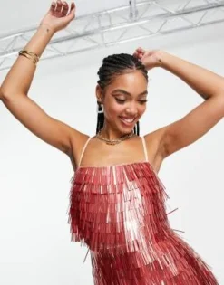 ASOS DESIGN - Vestito Midi Con Dettaglio Con Frange E Vita Trasparente Rosa -Vendite ASOS Maternity || RIVER ISLAND || Monki 202683526 3