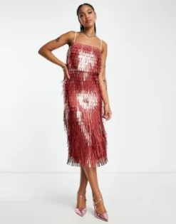 ASOS DESIGN - Vestito Midi Con Dettaglio Con Frange E Vita Trasparente Rosa -Vendite ASOS Maternity || RIVER ISLAND || Monki 202683526 4