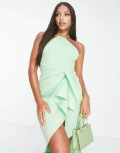 ASOS DESIGN Tall - Vestito Longuette Accollato Verde Salvia Con Fascette Sul Retro -Vendite ASOS Maternity || RIVER ISLAND || Monki 202692924 3