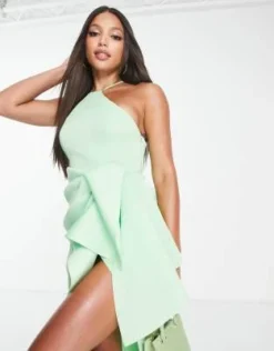 ASOS DESIGN Tall - Vestito Longuette Accollato Verde Salvia Con Fascette Sul Retro -Vendite ASOS Maternity || RIVER ISLAND || Monki 202692924 4