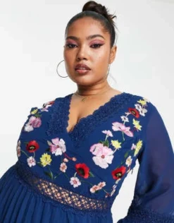 ASOS DESIGN Curve - Vestito Midi Blu Navy A Pieghe Con Ricami E Inserti In Pizzo -Vendite ASOS Maternity || RIVER ISLAND || Monki 202696812 3