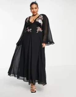 ASOS DESIGN Curve - Vestito Skater Midi Morbido Ricamato Con Godet E Maniche Svasate Nero -Vendite ASOS Maternity || RIVER ISLAND || Monki 202697110 4