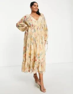 ASOS DESIGN Curve - Vestito Grembiule Lungo In Jacquard Metallizzato A Fiori Con Bottoni -Vendite ASOS Maternity || RIVER ISLAND || Monki 202716033 4