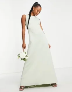 TFNC Petite - Vestito Da Damigella Lungo Verde Salvia Con Fiocco Sul Retro -Vendite ASOS Maternity || RIVER ISLAND || Monki 202716826 4