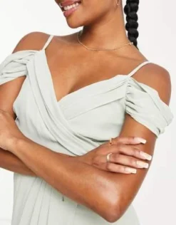 TFNC Petite - Vestito A Portafoglio Da Damigella Verde Salvia Con Spalle Drappeggiate -Vendite ASOS Maternity || RIVER ISLAND || Monki 202716876 4