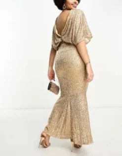 ASOS DESIGN Curve - Vestito Lungo Dorato Con Paillettes E Maniche A Kimono -Vendite ASOS Maternity || RIVER ISLAND || Monki 202721679 3