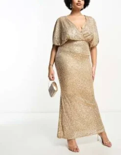 ASOS DESIGN Curve - Vestito Lungo Dorato Con Paillettes E Maniche A Kimono -Vendite ASOS Maternity || RIVER ISLAND || Monki 202721679 4