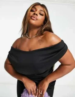 ASOS DESIGN Curve - Vestito Midi A Pieghe Con Spalle Scivolate Nero -Vendite ASOS Maternity || RIVER ISLAND || Monki 202733599 3