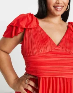 ASOS DESIGN Curve - Vestito Lungo Plissettato Rosso Con Maniche Con Volant -Vendite ASOS Maternity || RIVER ISLAND || Monki 202733641 3