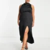 Pretty Lavish Curve - Vestito Lungo Nero Accollato Con Spacco