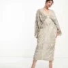 ASOS EDITION Curve - Vestito Midi Con Maniche A Kimono Grigio Chiaro Decorato Con Paillettes E Perle