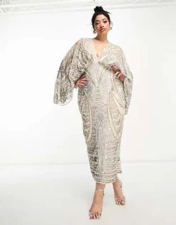 ASOS EDITION Curve - Vestito Midi Con Maniche A Kimono Grigio Chiaro Decorato Con Paillettes E Perle -Vendite ASOS Maternity || RIVER ISLAND || Monki 202773465 3
