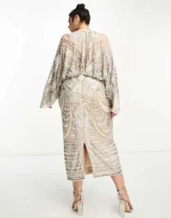 ASOS EDITION Curve - Vestito Midi Con Maniche A Kimono Grigio Chiaro Decorato Con Paillettes E Perle -Vendite ASOS Maternity || RIVER ISLAND || Monki 202773465 4