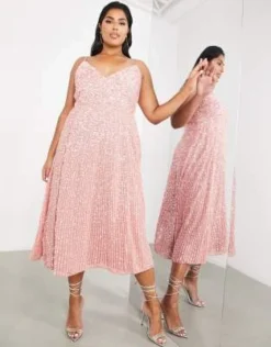 ASOS Edition Curve - Vestito Midi Decorato Rosa Polvere Con Spalline Sottili -Vendite ASOS Maternity || RIVER ISLAND || Monki 202773799 4