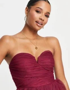 Anaya Petite - Vestito Lungo Da Damigella Rosso Prugna Con Scollo A Cuore -Vendite ASOS Maternity || RIVER ISLAND || Monki 202775310 3