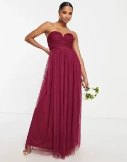 Anaya Petite - Vestito Lungo Da Damigella Rosso Prugna Con Scollo A Cuore -Vendite ASOS Maternity || RIVER ISLAND || Monki 202775310 4