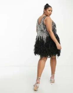 ASOS Edition Curve - Vestito Corto Nero Con Cristalli, Perline E Orlo Con Piume Sintetiche -Vendite ASOS Maternity || RIVER ISLAND || Monki 202779993 4