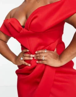 ASOS DESIGN Curve - Vestito Midi Rosso Con Spalle Scoperte E Dettaglio Stile Corsetto -Vendite ASOS Maternity || RIVER ISLAND || Monki 202790900 3