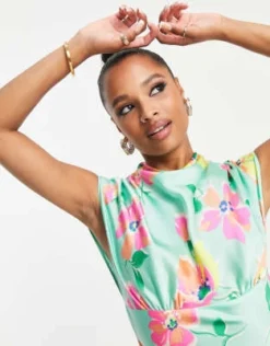 ASOS DESIGN Petite - Vestito Lungo Con Scollo Ad Anello Verde Menta A Fiori -Vendite ASOS Maternity || RIVER ISLAND || Monki 202802765 3