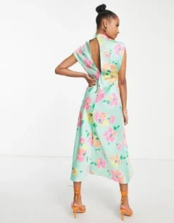 ASOS DESIGN Petite - Vestito Lungo Con Scollo Ad Anello Verde Menta A Fiori -Vendite ASOS Maternity || RIVER ISLAND || Monki 202802765 4