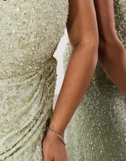 ASOS EDITION Curve - Vestito Lungo Con Spalline Sottili Verde Salvia Decorato Drappeggiato Sul Lato -Vendite ASOS Maternity || RIVER ISLAND || Monki 202812478 4