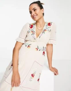 Hope & Ivy Maternity - Vestito Da Giorno Con Gonna Al Polpaccio Color Crema A Fiori Ricamato -Vendite ASOS Maternity || RIVER ISLAND || Monki 202819297 3