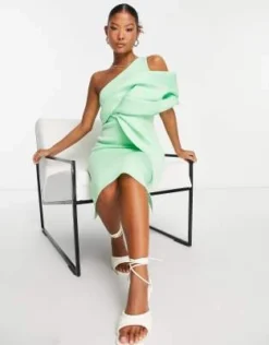 ASOS DESIGN Petite - Vestito Midi A Tubino Verde Chiaro Con Cut-out -Vendite ASOS Maternity || RIVER ISLAND || Monki 202828513 4