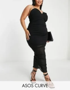ASOS DESIGN Curve - Vestito Midi Arricciato Con Spalline Dorate A Catenina