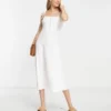 ASOS DESIGN - Vestito Da Giorno Midi In Pizzo Bianco Con Spalline Sottili E Gancetti