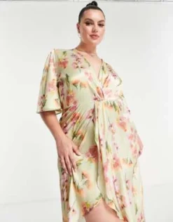 Hope & Ivy Plus - Vestito Midi Salvia A Fiori Con Nodo Sul Davanti -Vendite ASOS Maternity || RIVER ISLAND || Monki 202836754 3