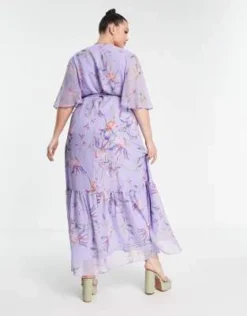 Hope & Ivy Plus - Vestito Lungo Avvolgente Con Maniche Con Volant Viola A Fiori -Vendite ASOS Maternity || RIVER ISLAND || Monki 202837038 2
