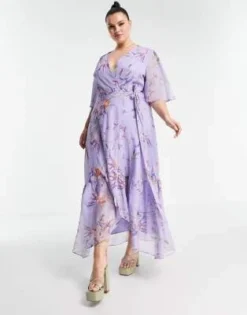Hope & Ivy Plus - Vestito Lungo Avvolgente Con Maniche Con Volant Viola A Fiori -Vendite ASOS Maternity || RIVER ISLAND || Monki 202837038 4