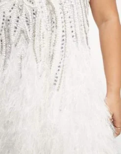 ASOS EDITION Curve - Vestito Corto Bianco Con Piume Sintetiche Sul Fondo, Cristalli E Perline -Vendite ASOS Maternity || RIVER ISLAND || Monki 202854189 3