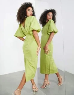 ASOS Edition - Vestito Longuette Con Scollo Profondo E Maniche A Campana Verde Oliva -Vendite ASOS Maternity || RIVER ISLAND || Monki 202857384 4