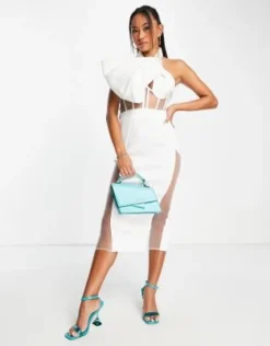 ASOS DESIGN - Vestito Longuette Midi Bianco Con Corsetto Allacciato Al Collo E Inserti In Rete -Vendite ASOS Maternity || RIVER ISLAND || Monki 202857739 4