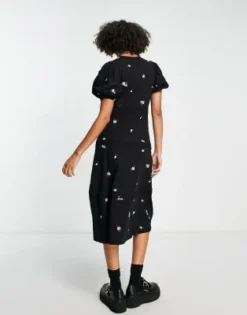 ASOS DESIGN - Vestito Midi A Balze Nero Con Finiture In Pizzo E Rose Ricamate Rosa -Vendite ASOS Maternity || RIVER ISLAND || Monki 202858515 3