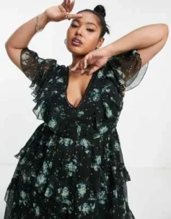 ASOS DESIGN Curve - Vestito Midi A Balze In Plumetis Stampato Con Inserto In Pizzo E Apertura Sulla Schiena -Vendite ASOS Maternity || RIVER ISLAND || Monki 202899595 4