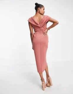 ASOS DESIGN Petite - Vestito Midi A Spalle Scoperte Rosa Con Incrocio Sul Davanti -Vendite ASOS Maternity || RIVER ISLAND || Monki 202913192 2