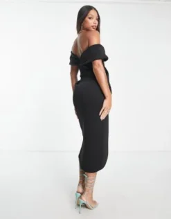 ASOS DESIGN Tall - Vestito Midi Nero Incrociato Sul Davanti Con Spalle Scoperte -Vendite ASOS Maternity || RIVER ISLAND || Monki 202913213 2