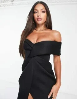 ASOS DESIGN Tall - Vestito Midi Nero Incrociato Sul Davanti Con Spalle Scoperte -Vendite ASOS Maternity || RIVER ISLAND || Monki 202913213 3