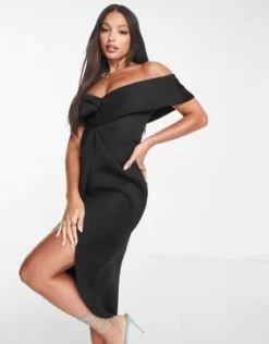 ASOS DESIGN Tall - Vestito Midi Nero Incrociato Sul Davanti Con Spalle Scoperte -Vendite ASOS Maternity || RIVER ISLAND || Monki 202913213 4