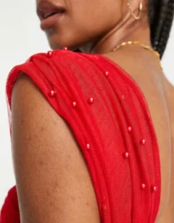 ASOS DESIGN Tall - Vestito Midi Rosso Con Corsetto In Rete Con Perline -Vendite ASOS Maternity || RIVER ISLAND || Monki 202913265 3