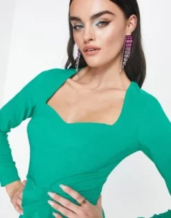 ASOS DESIGN - Vestito Midi Con Scollo A Cuore E Gonna A Portafoglio Con Arricciature Verde Smeraldo -Vendite ASOS Maternity || RIVER ISLAND || Monki 202925900 3